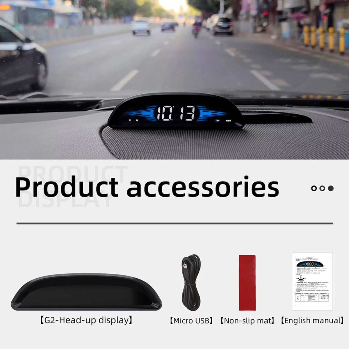 Car Head-Up Display (HUD) - Digital GPS Navigation Speedometer with Dual System Display, Speed/Time/Direction/Mileage, Overspeed Alarm, and Fatigue Driving Alarm