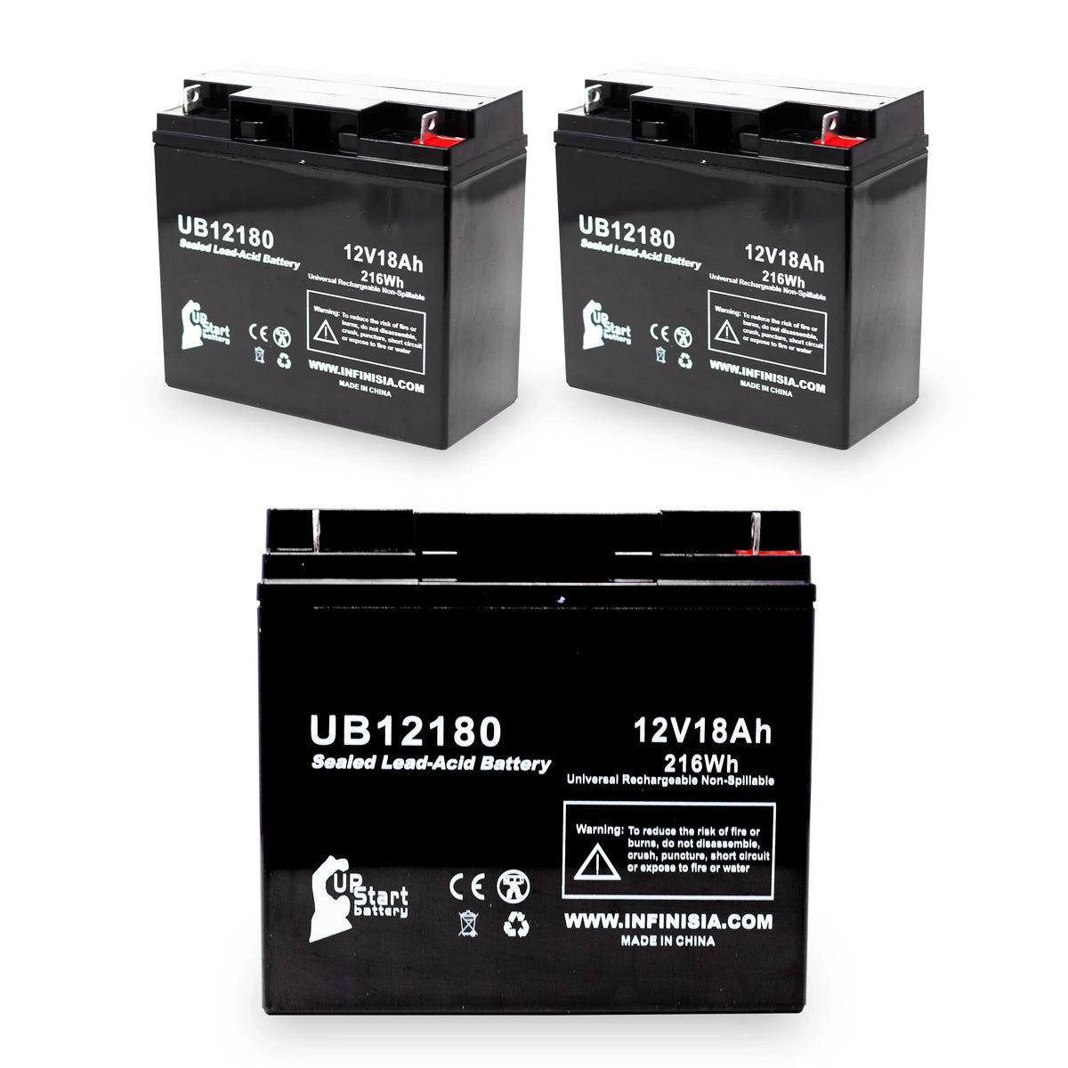 3x Pack - Matching CSB BATTERY OF AMERICA GP12170 Battery - Replacement UB12180 Universal Sealed Lead Acid Battery (12V, 18Ah, 18000mAh, T4 Terminal, AGM, SLA)
