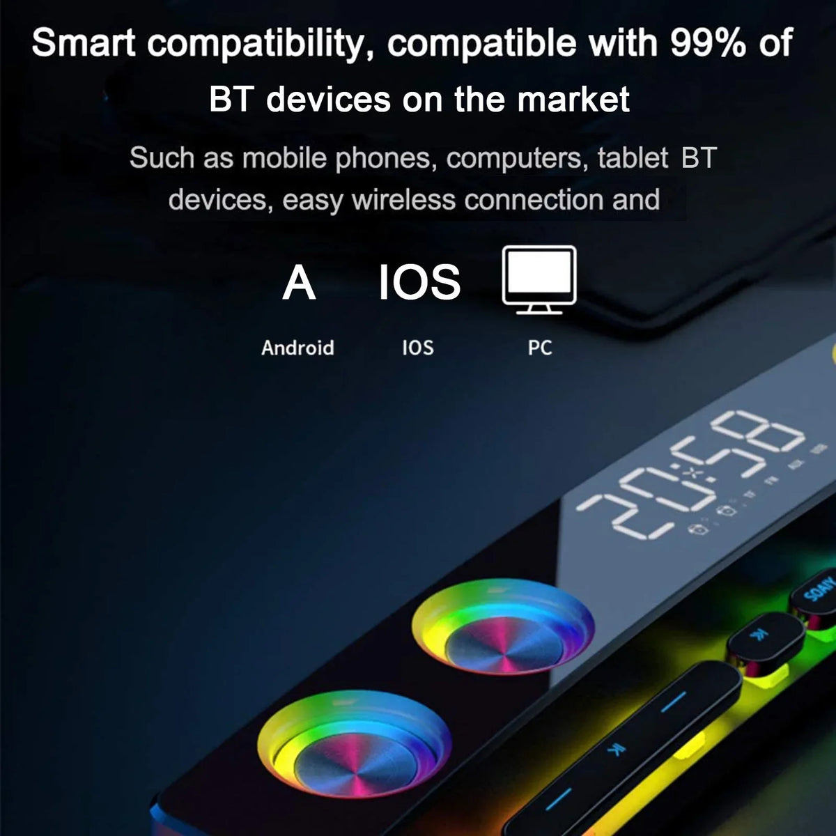 soaiy/SH39 Wireless HiFi Speaker Computer Game Subwoofer BT Speaker 3600mAh Sound Bar Stereo Music Player Clock 3D Stereo Bass Surround Sound Box 3.5mm Audio Input for PC Laptop Smartphone Tablet MP3