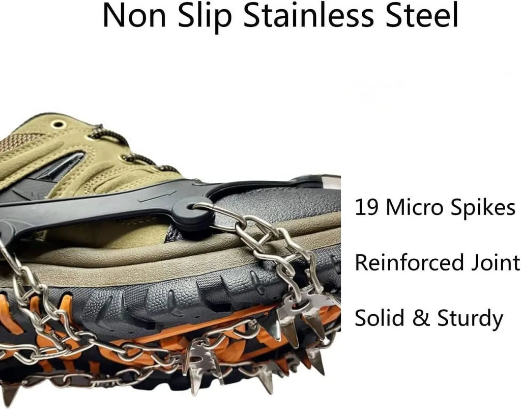 Ice Cleats for Hiking Boots and Shoes, Non Slip Stainless Steel Boot Chains Shoe Ice & Snow Grips, Walk Traction Micro Spikes Crampons for Ice Fishing, Hiking, Climbing, Walking