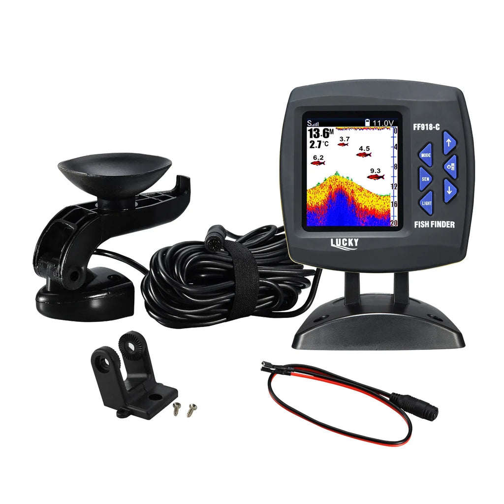 Tomshoo Fish Finder Wired Transducer Sensor Fishfinder 45 Degrees Underwater Fishing Portable Fish Finder Waterproof Underwater Monitor LCD Fish Locator Watercraft Fishfinder Fish Detector