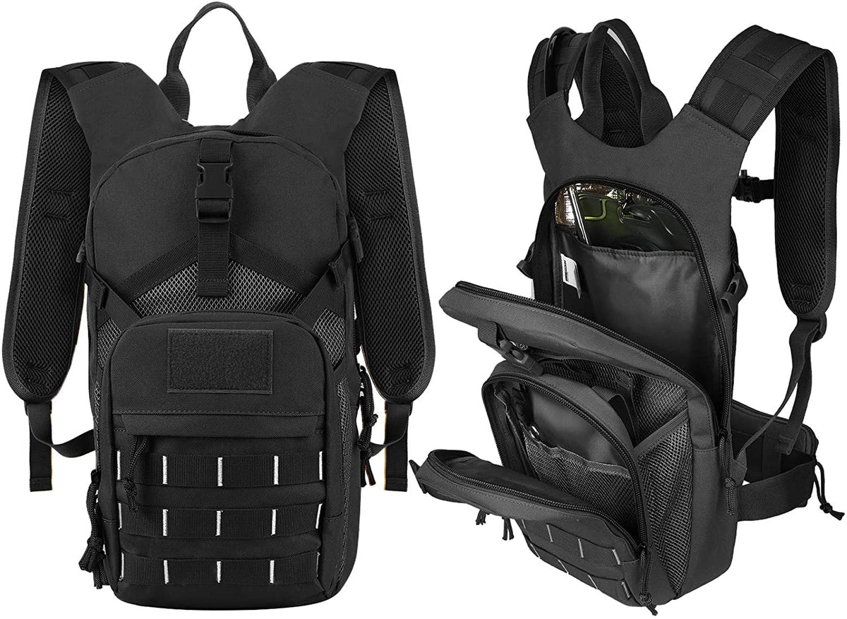 SKL Hydration Pack Tactical Water Backpack with 2L BPA Free Water Bladder, Military Water Bag Thermal Insulation, Adjustable Waist Pocket Daypack Fits Women Men for Running Hiking Cycling Biking