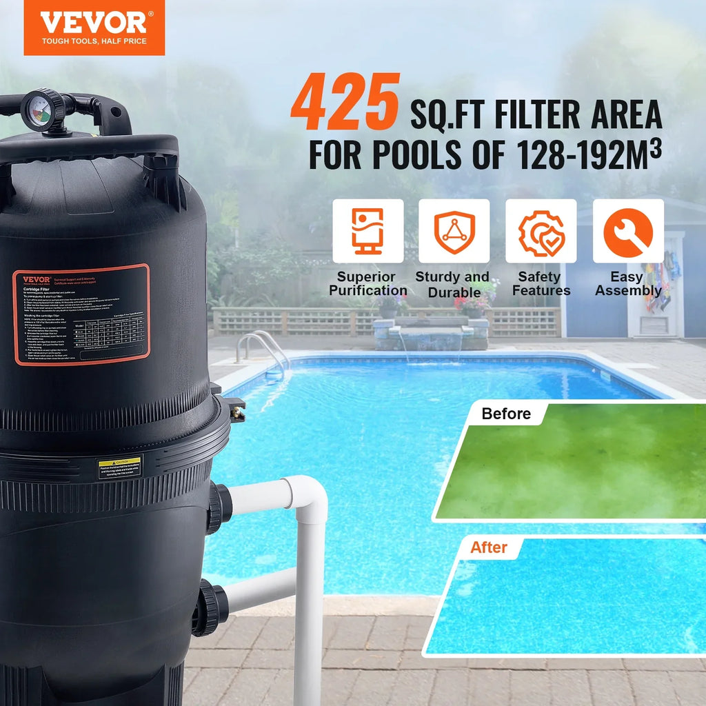 SKYSHALO 425Sq.Ft Pool Cartridge Filter In/Above Ground Swimming Pool Filtration