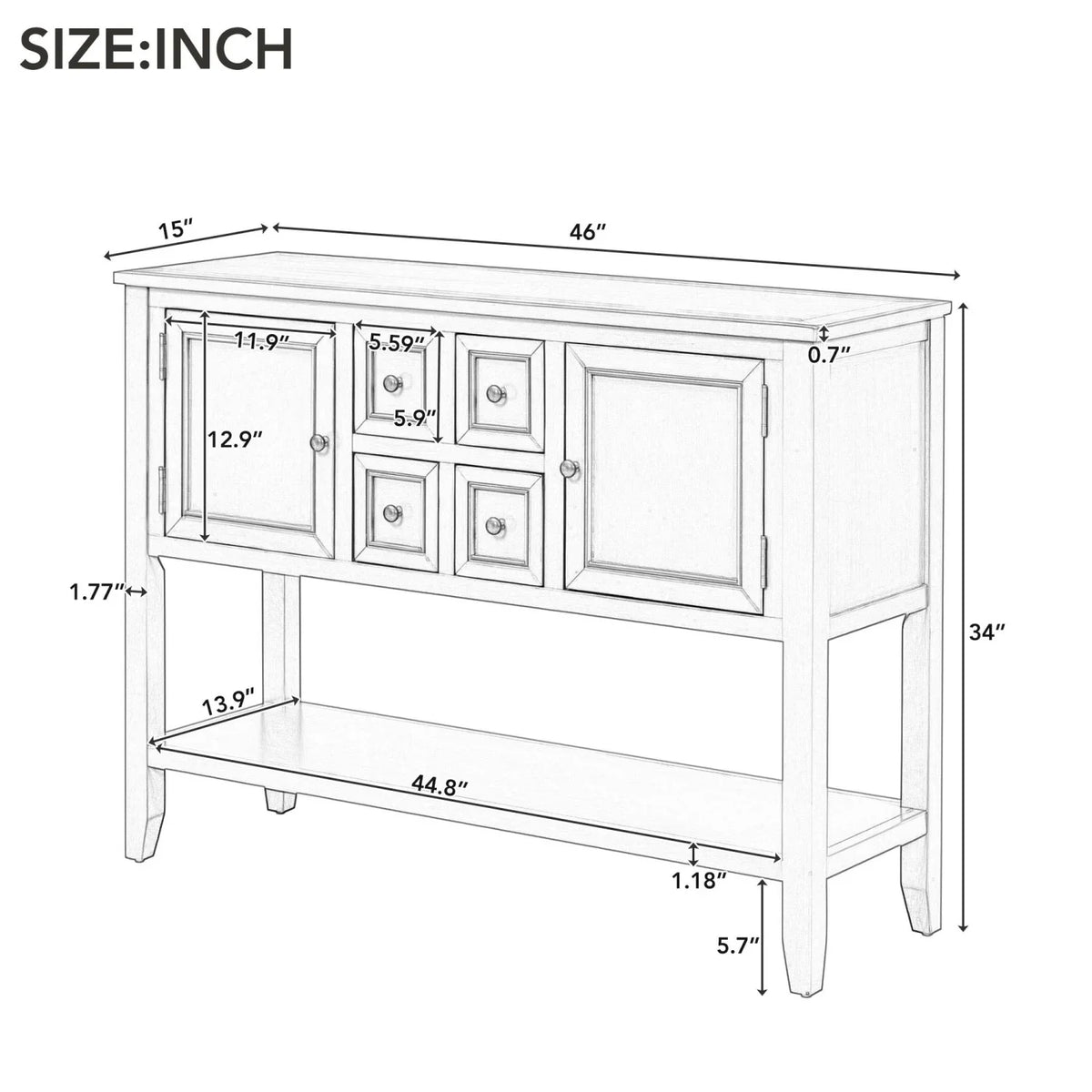 TREXM Cambridge Series Ample Storage Vintage Console Table with Four Small Drawers and Bottom Shelf for Living Rooms Entrances and Kitchens (Lime White OLD SKU WF190263AAK)