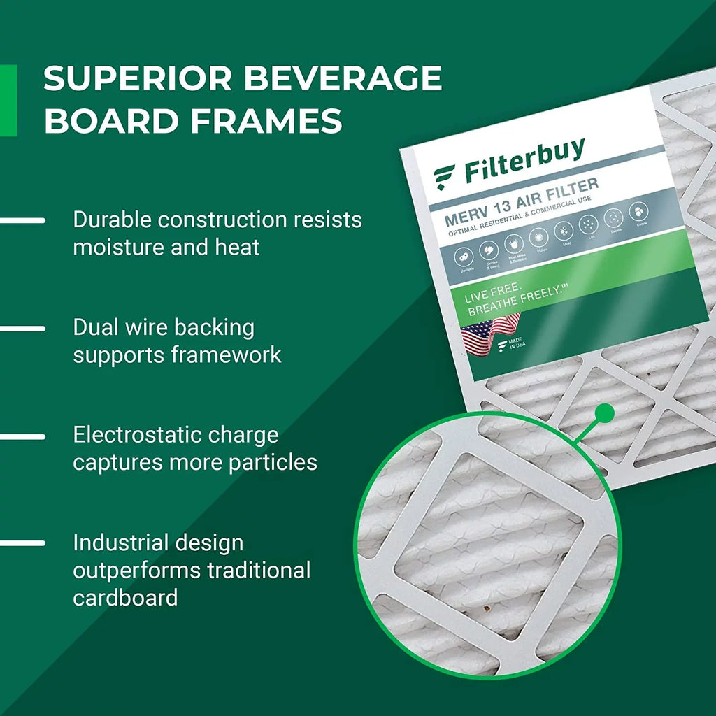 Filterbuy 16x20x4 MERV 13 Pleated HVAC AC Furnace Air Filters (3-Pack)