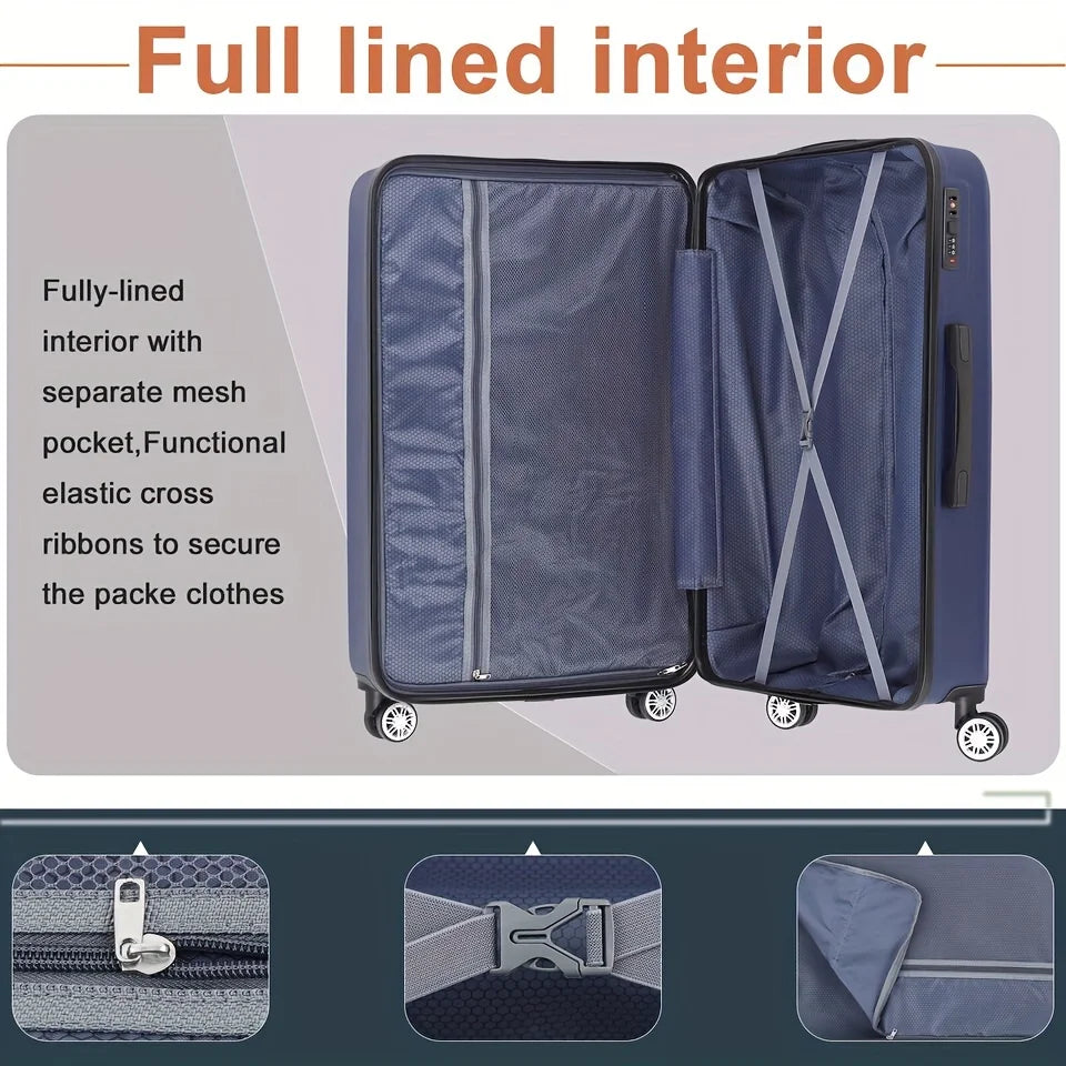 20 Inch Hardside Carry-On Luggage For Travel Business, 20-Inch Suitcase With Four Spinner Wheels And Durable Surface, Lock - Blue