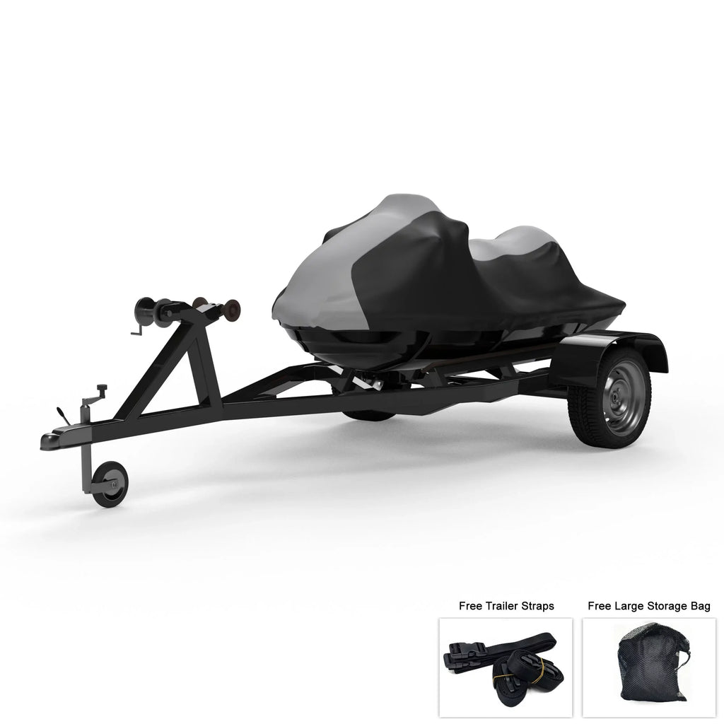 Condition Jet Ski Protection For SEA DOO GTi 1997-2000 - GRAY / Black Color - All Climate - Trailerable - Protects from Rain, Sun, UV Rays, And More! Includes Trailer Straps And Storage Bag