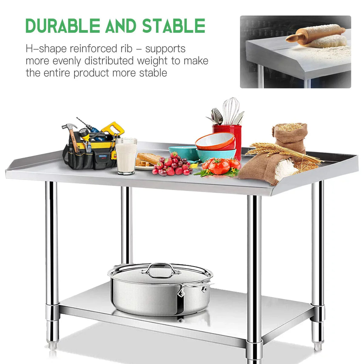 Stainless Steel Work Table - Kitchen & BBQ Table with Undershelf Workstation for Kitchen Home Restaurant Hotel-Heavy Duty Equipment Grill Stand - 24x28 Inches