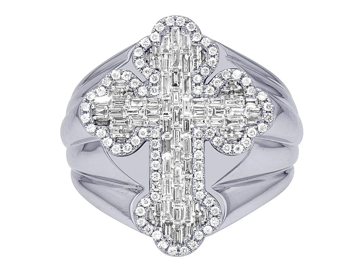 Baguette Cross 1.05 CT Diamond Pinky Ring Gold 25MM S10