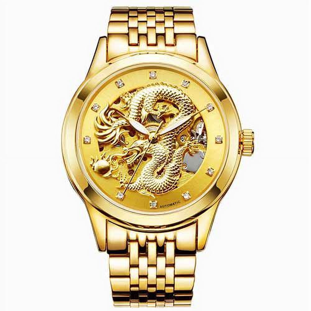 ENAPY Automatic Mechanical Steel Gold Dragon 30M Water Strong Wrist Watch