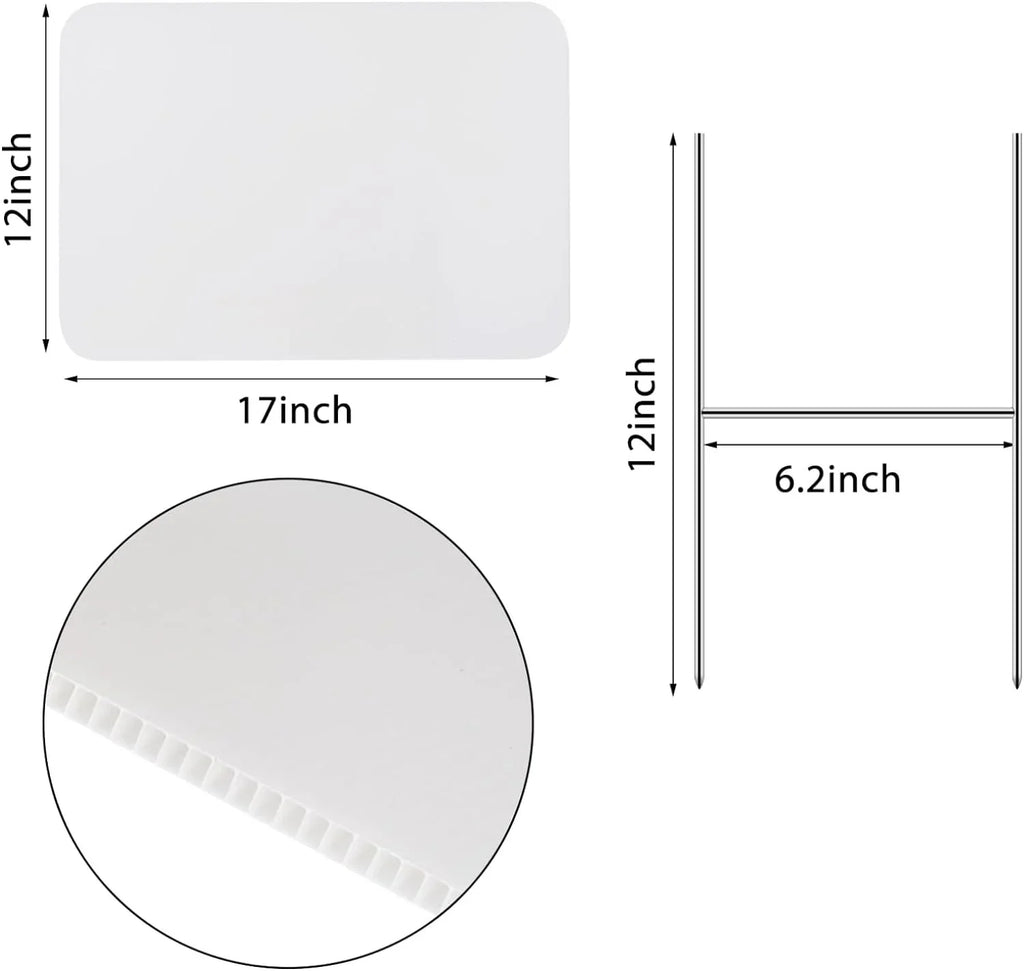 Thten 4 Pack Large Blank Yard Signs with Stakes, 17 x 12 Inches White Garden Lawn Signs Garage Sale Sign for Happy Birthday, Rent,Party Yard Decorations, Garage Sale, Guidepost, Open House