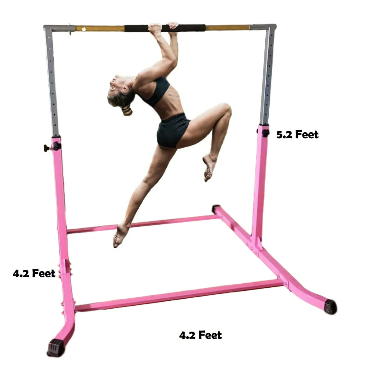 Pro-Gymnastics Adjustable Kip Bar for Kids | Heavy Duty Junior Gym Training | Curved Legs, Cushioned Hand Bar | Height Expandable Up to 5FT | Fitness Horizontal Bar | Pink