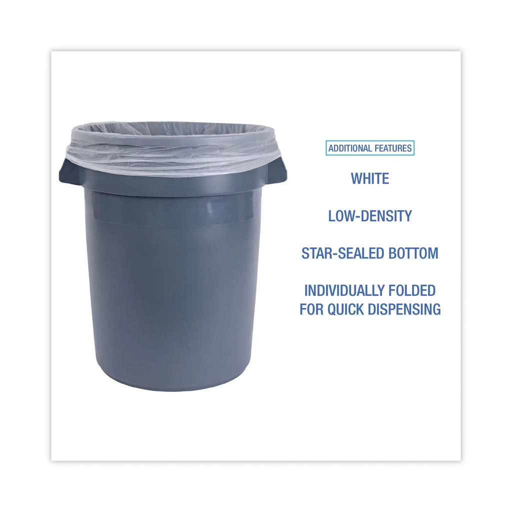 Boardwalk Linear Low Density Industrial Trash Bags, 60 gal, 0.9 mil, 38 x 58, White, 100/Carton