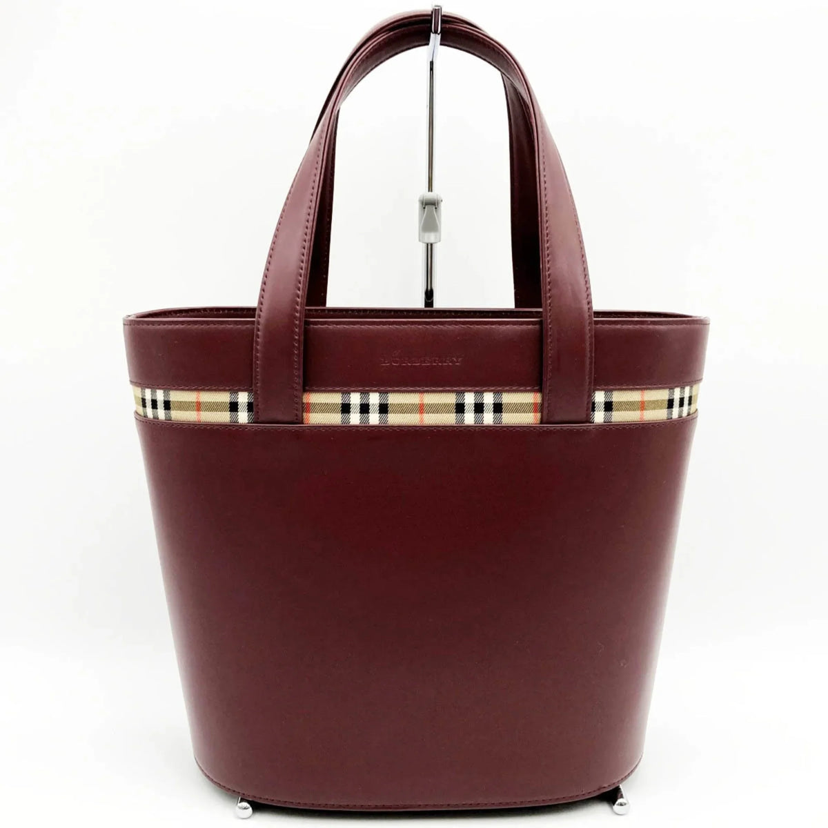 Pre-Owned BURBERRY Burberry Handbag Tote Bag Formal Nova Check Bordeaux Red Leather Ladies Fashion USED (Good)
