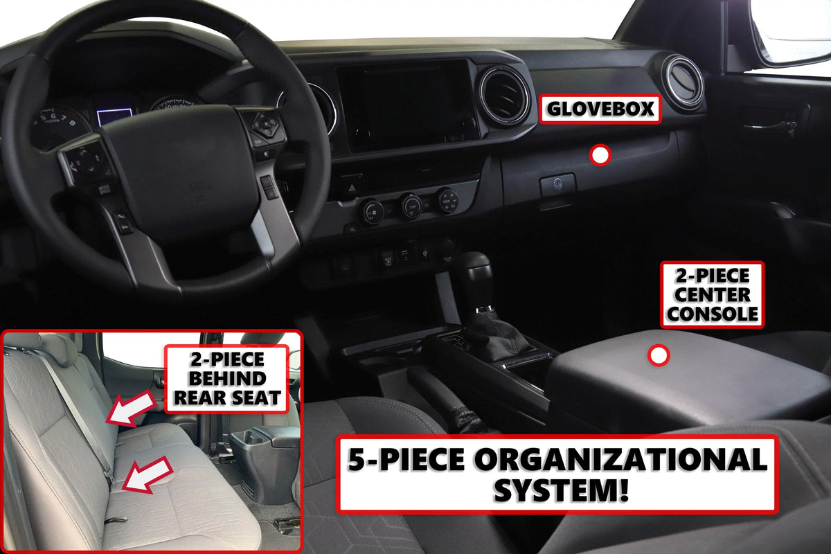 Red Hound Auto Full 5 Piece Vehicle Organizer Set Fits Center Console Rear Seat and Glove Box Inserts Suitable with Toyota Tacoma 2016-2020