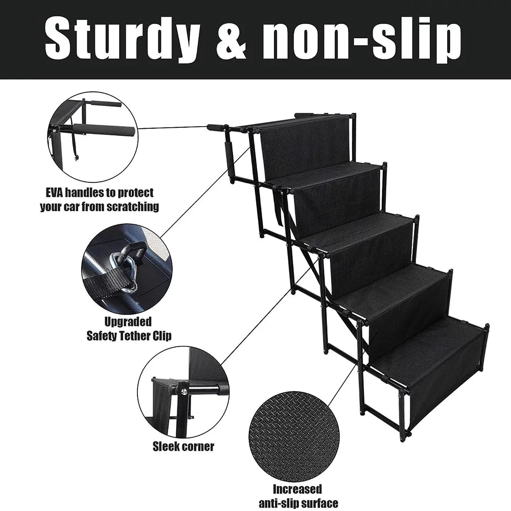 Sunb Foldable Pet Stairs Ramp,Metal Frame Portable 4 Steps Nonslip Stairs,Lightweight for High Beds,Trucks,SUV,Car