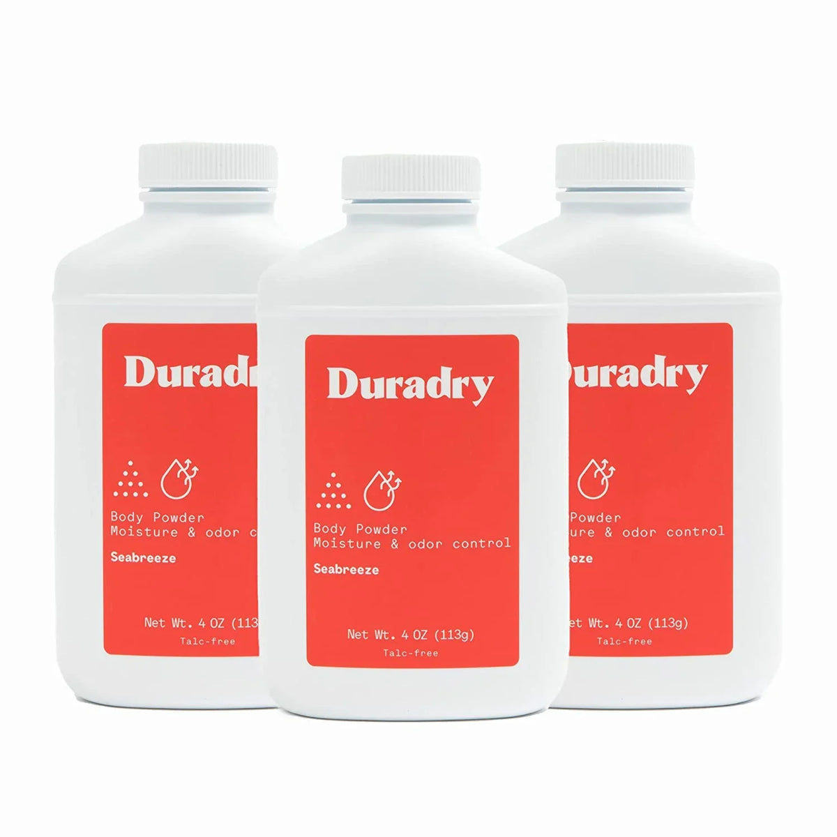 Duradry Body Powder - Sweat Defense & Odor Control, Sweat Absorbing, Anti-Chaffing, All Natural Powder, Talc-Free, Prevents and Eliminates Any Body Odor Naturally - Seabreeze, 4oz, 3-Pack