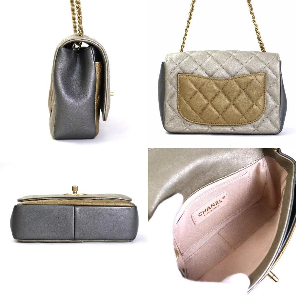 Pre-Owned Chanel CHANEL Diagonal Shoulder Bag Matelasse Camellia Leather/Metal Greige/Gold/Gray Women's e55934a (Good)