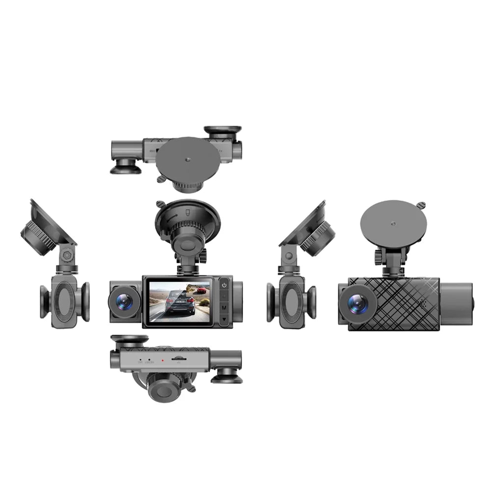 Gecheer 3 Cameras Dash Cam 2in Clear Car Rearview Mirror Car Video Recording Multi-Language Car Recorder Auto Safety Driving Recorder