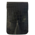 K. Carroll 7.5" Solid Black Crocodile Style Crossbody Handbag with Tassel Accent