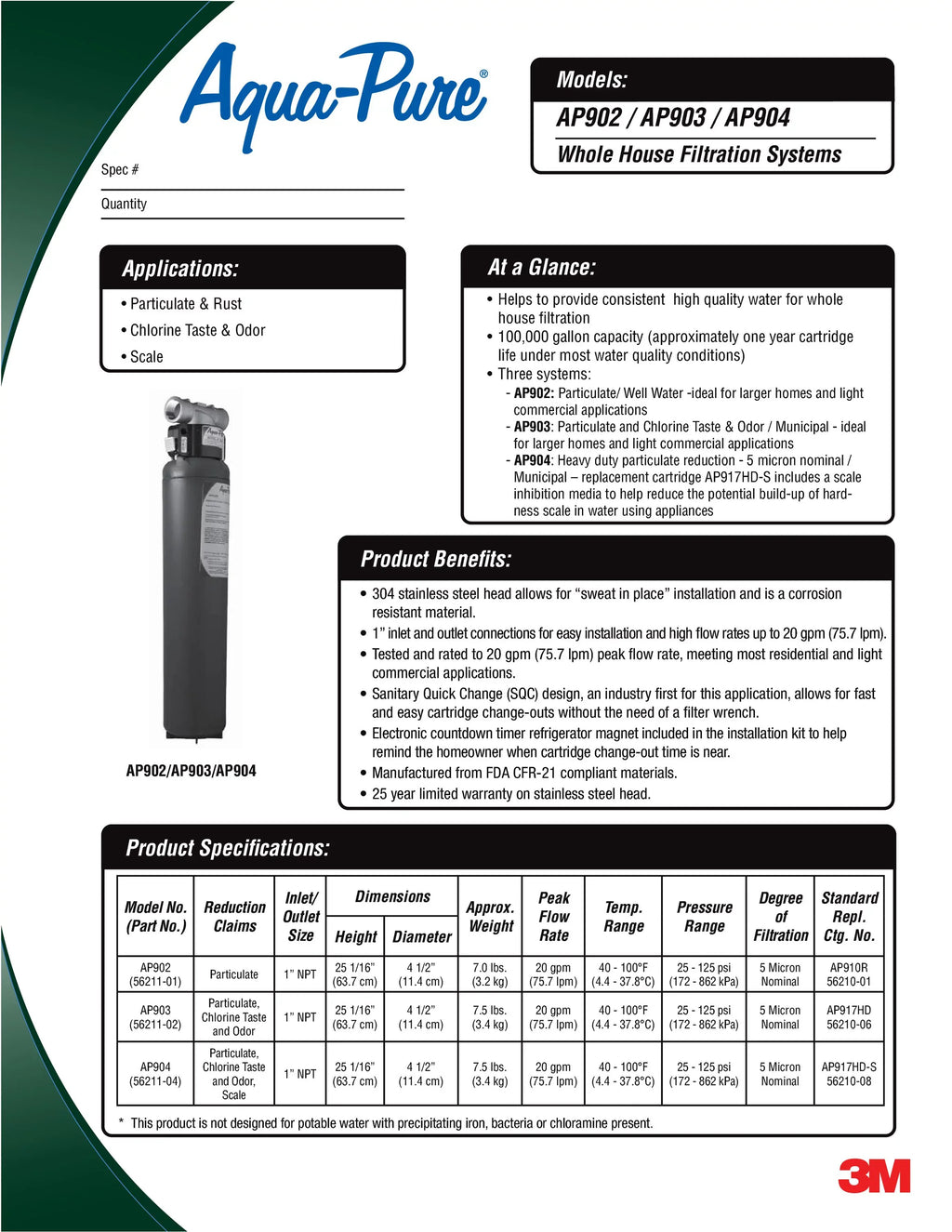 3M Aqua-Pure AP917HD-S Whole House Water Filter Cartridge, Sanitary Quick-Change, for AP904 Systems
