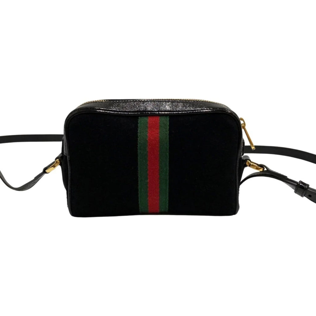 Pre-Owned GUCCI Gucci Ophidia Sherry Line GG Hardware Suede Enamel Leather Genuine Mini Shoulder Bag Black (Good)