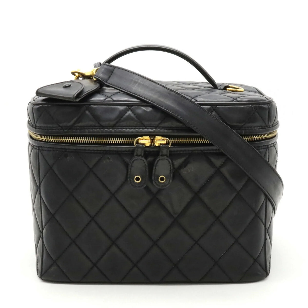Pre-Owned CHANEL Chanel Matelasse Coco Mark Vanity Bag Handbag Shoulder Leather Black (Fair)