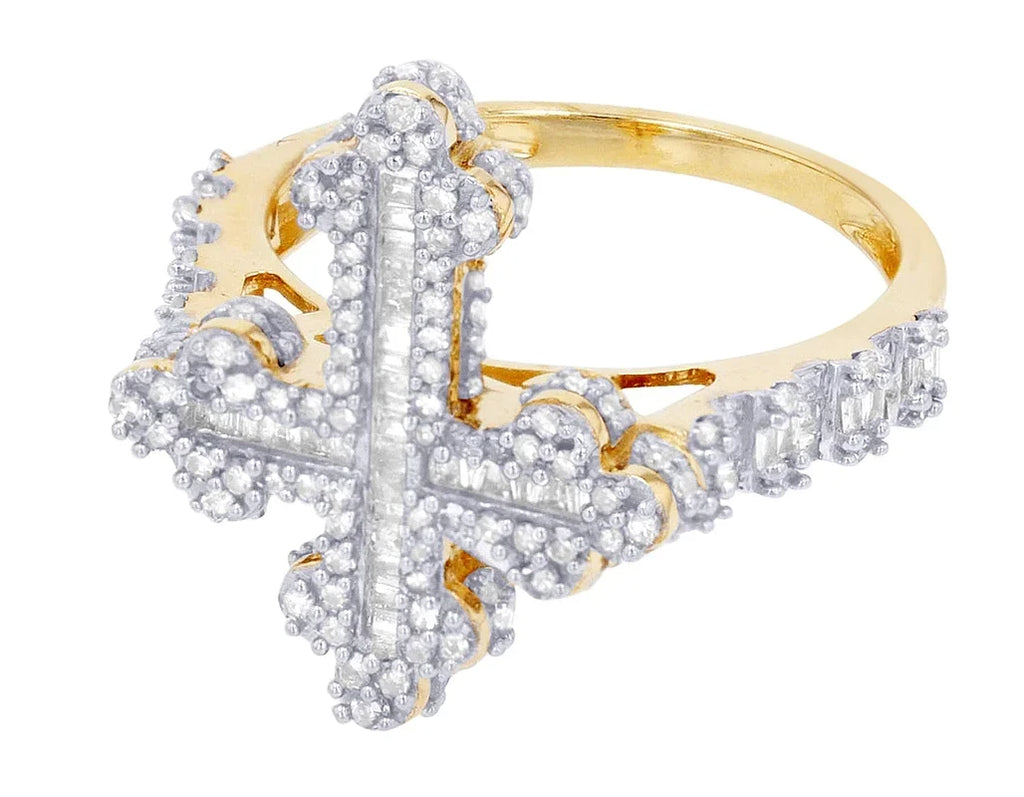 Baguette Cross 0.875 CT Diamond Ring 10K Yellow-White Gold