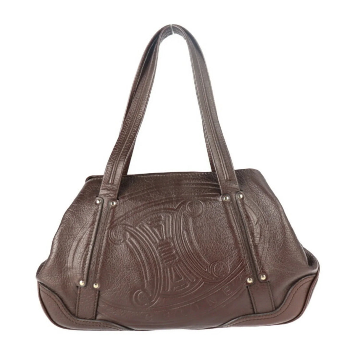 Pre-Owned CELINE Celine handbag leather brown gold metal fittings triomphe logo mark emboss (Good)