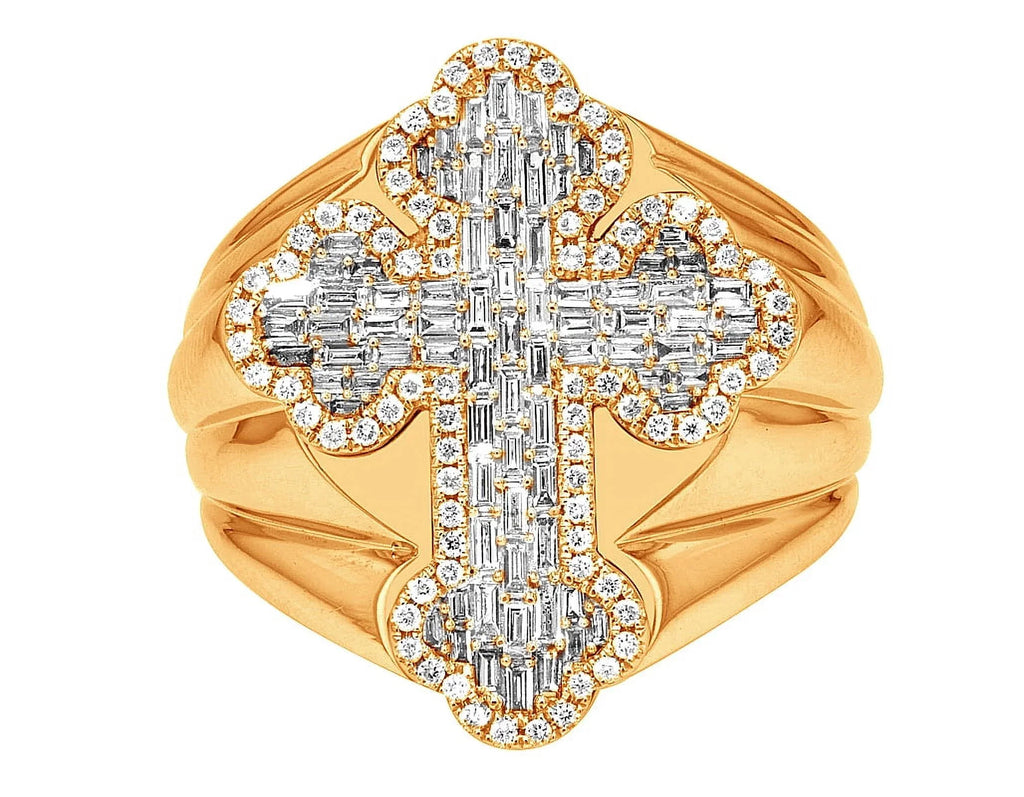 Baguette Cross 1.05 CT Diamond Pinky Ring Gold 25MM S10