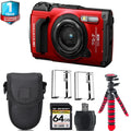 Olympus OM SYSTEM Tough TG-7 Digital Camera (Red) + Extra Battery +Tripod + 1 Yr Warranty -64GB Kit
