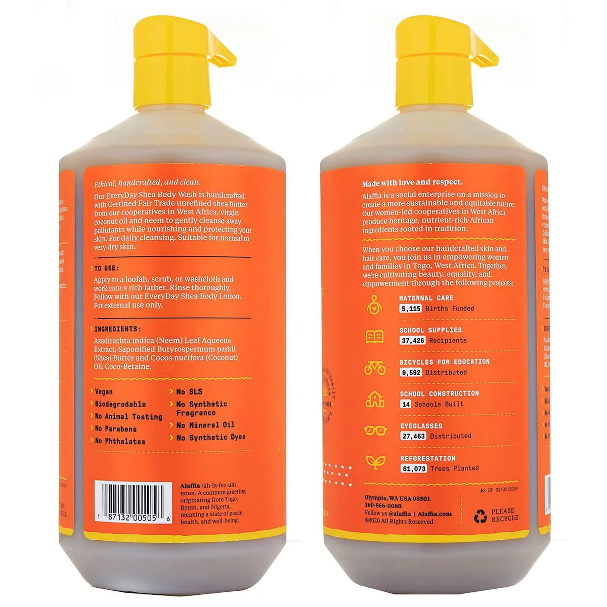 Alaffia Everyday Shea Body Wash, Naturally Helps Moisturize And Cleanse Without Stripping Natural Oils With Fair Trade Shea Butter, Neem, And Coconut Oil, Unscented, 2 Pack - 32 Fl Oz Ea.