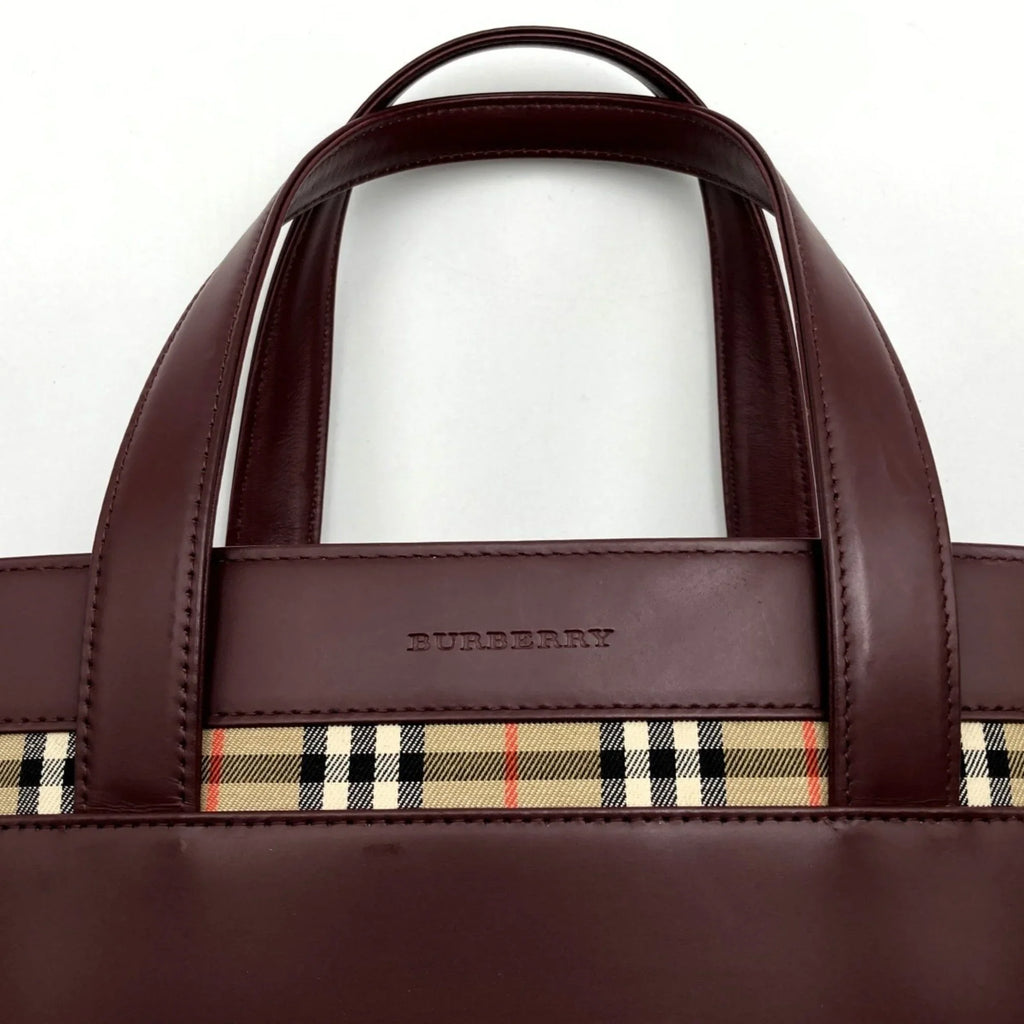 Pre-Owned BURBERRY Burberry Handbag Tote Bag Formal Nova Check Bordeaux Red Leather Ladies Fashion USED (Good)