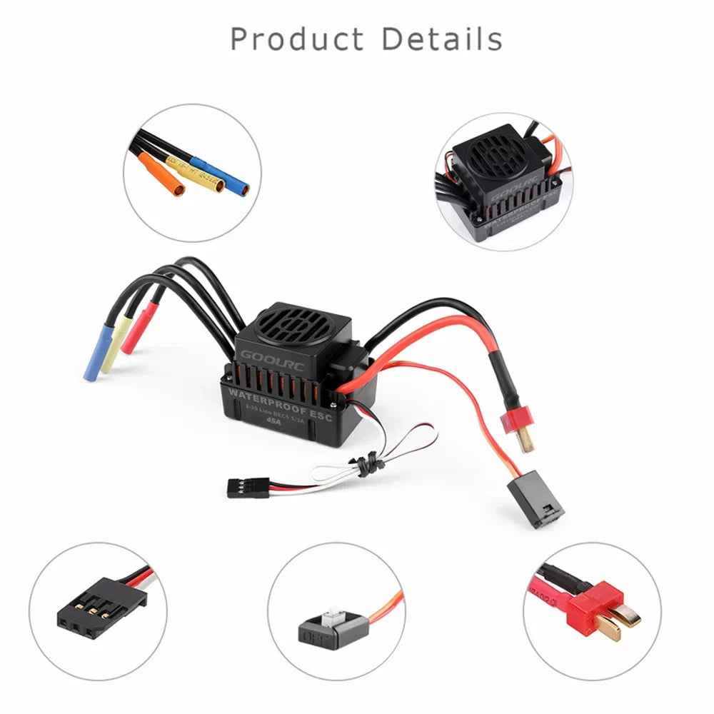 GoolRC Upgrade Waterproof F540 4370KV Brushless Motor with 45A ESC Combo Set for 110 Car Truck