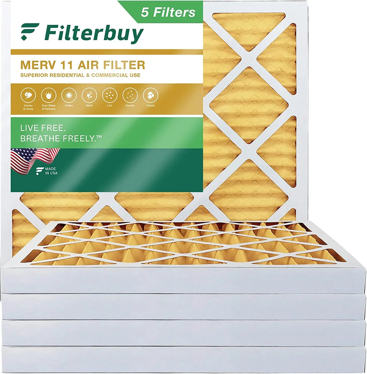 Filterbuy 17x17x2 MERV 11 Pleated HVAC AC Furnace Air Filters (5-Pack)