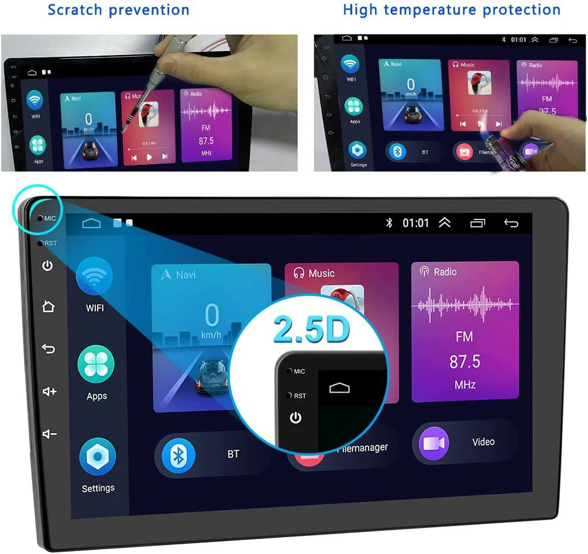 1G+32G Double Din Android 13 Car Stereo with Wireless Carplay Android Auto, 10.1 Inch Touch Screen Car Radio with HiFi/BT/GPS Navigation Support Fastboot Backup Camera WiFi Connection