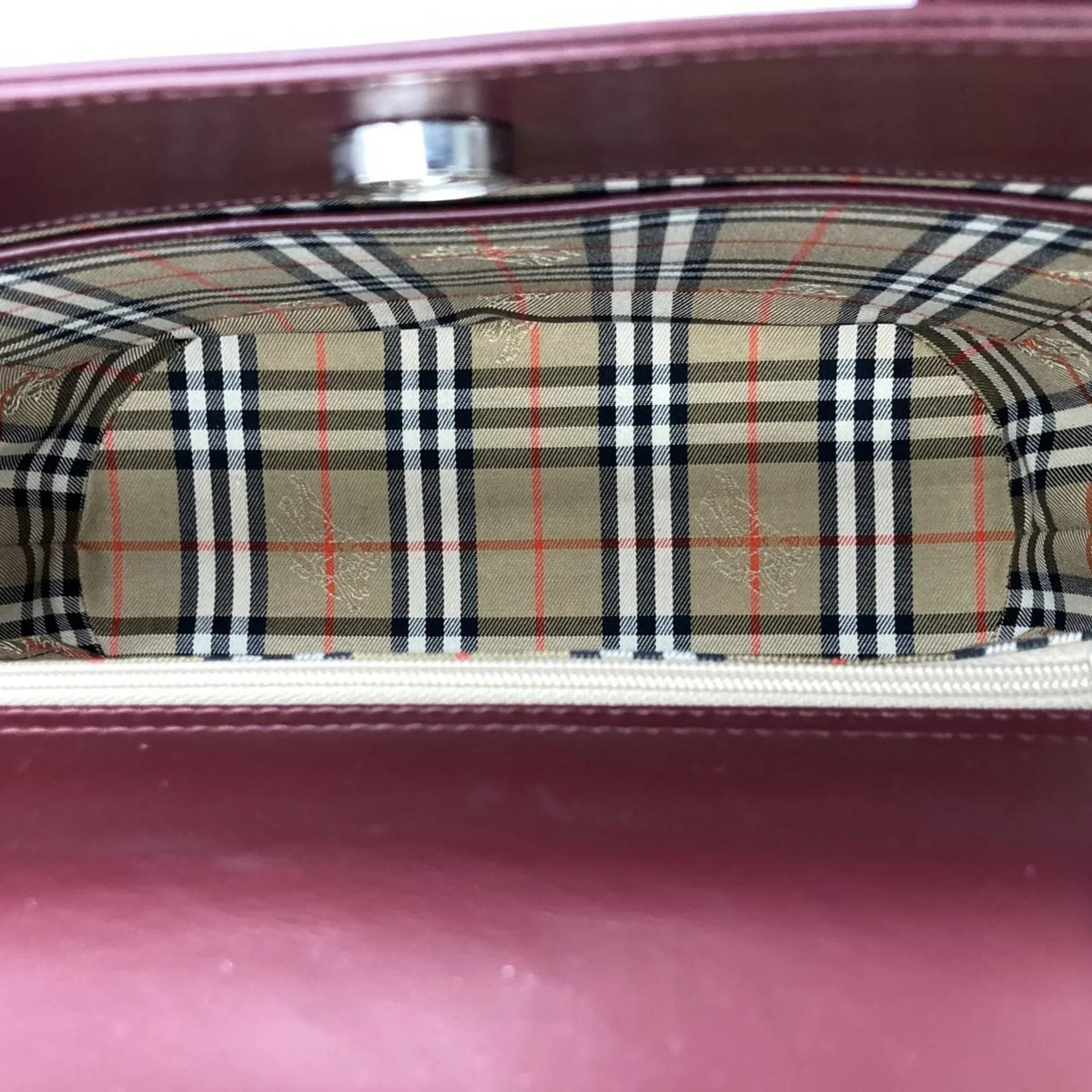 Pre-Owned BURBERRY Burberry Handbag Tote Bag Formal Nova Check Bordeaux Red Leather Ladies Fashion USED (Good)