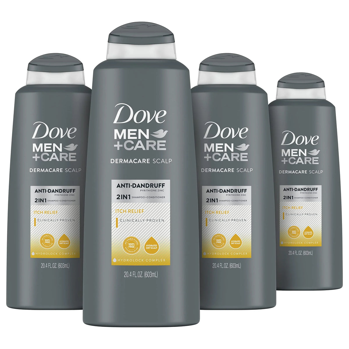 Dove Men + Care 2-In-1 Anti-Dandruff Shampoo And Conditioner Itch Relief 4 Count For Dry Scalp Hair Care With Hydrolock Complex 20.4 Oz