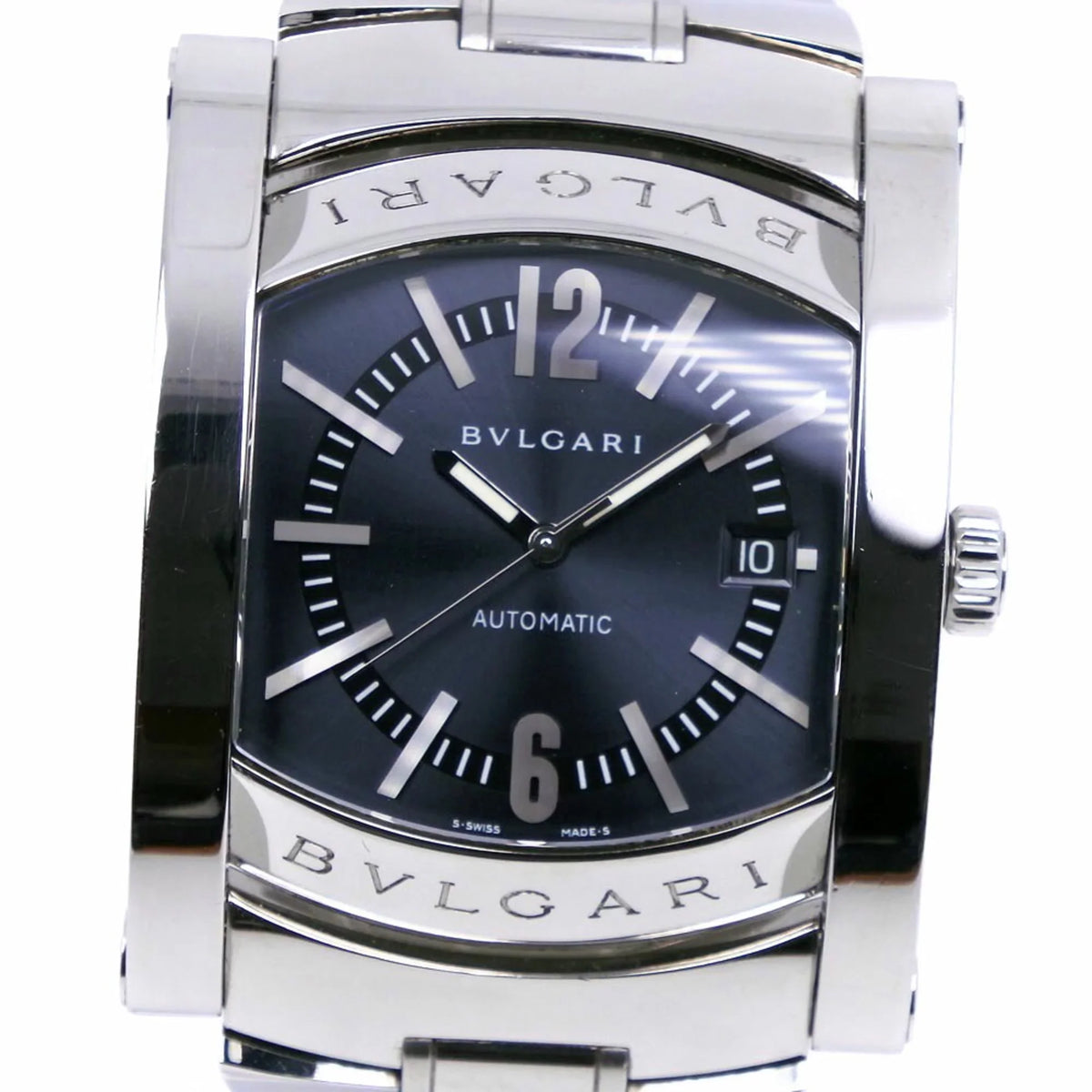 Pre-Owned Bvlgari Ashoma Watch AA48S Stainless Steel Silver Automatic Men's Navy Dial (Good)