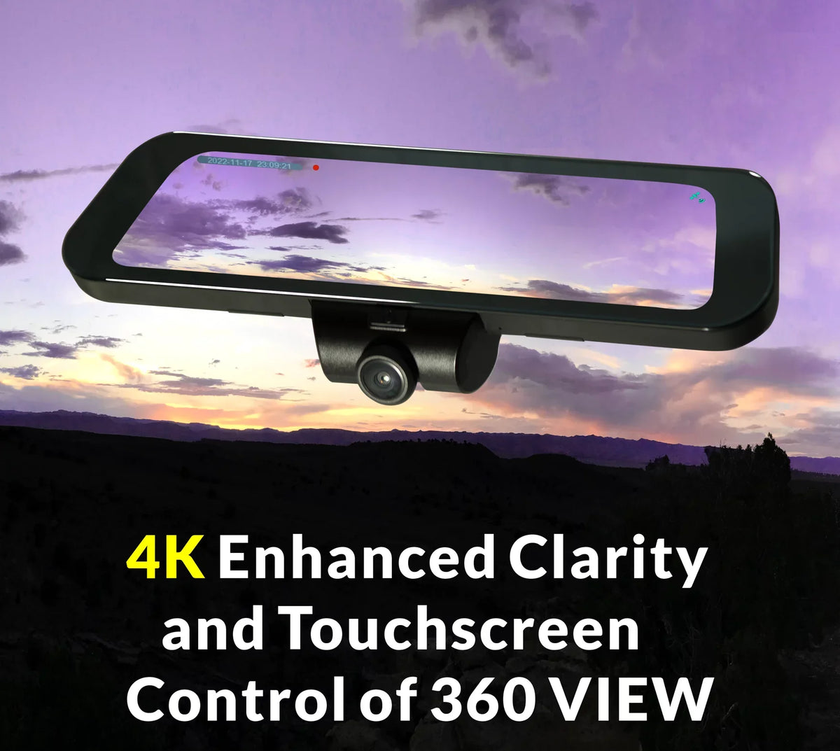 RYDEEN 360 View Surround View 4K Dash Camera 10-inch Touchscreen Frameless Rearview Mirror with TFT Monitor w/ Auto Brightness Day/Night, DIY Install, Backup Video-in