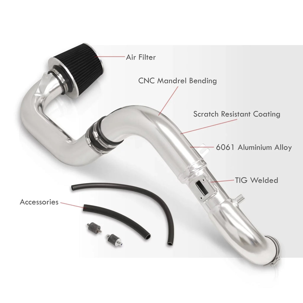 AJP Distributors JDM Cold Air Intake CAI Induction System Polished Aluminum Piping Pipe + Filter Suitable For Honda Civic DX LX EX 1.8L L4 2006 2007 2008 2009 2010 2011 06 07 08 09 10 11
