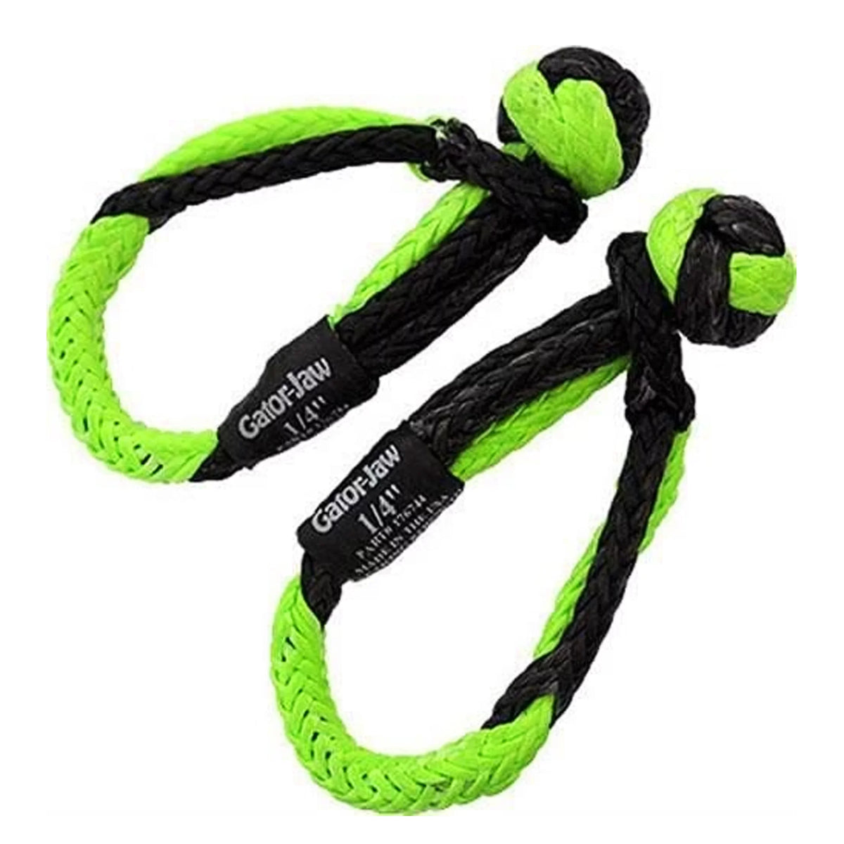 Bubba Rope 176744 Synthetic Shackle Mini Gator-Jaw 1/4" Breaking Strength of 11,000 lb. with Plasma in Green and Black, Perfect for ATV, UTV, Personal Water Craft and Power Sport Equipment – PAIR (2)