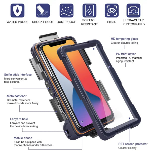 UrbanX Professional [15m/50ft] Swimming Diving Surfing Snorkeling Photo Video Waterproof Protective Case Underwater Housing for HTC 10 Lifestyle And all Phones Up to 6.9 Inch LCD with Lanyard