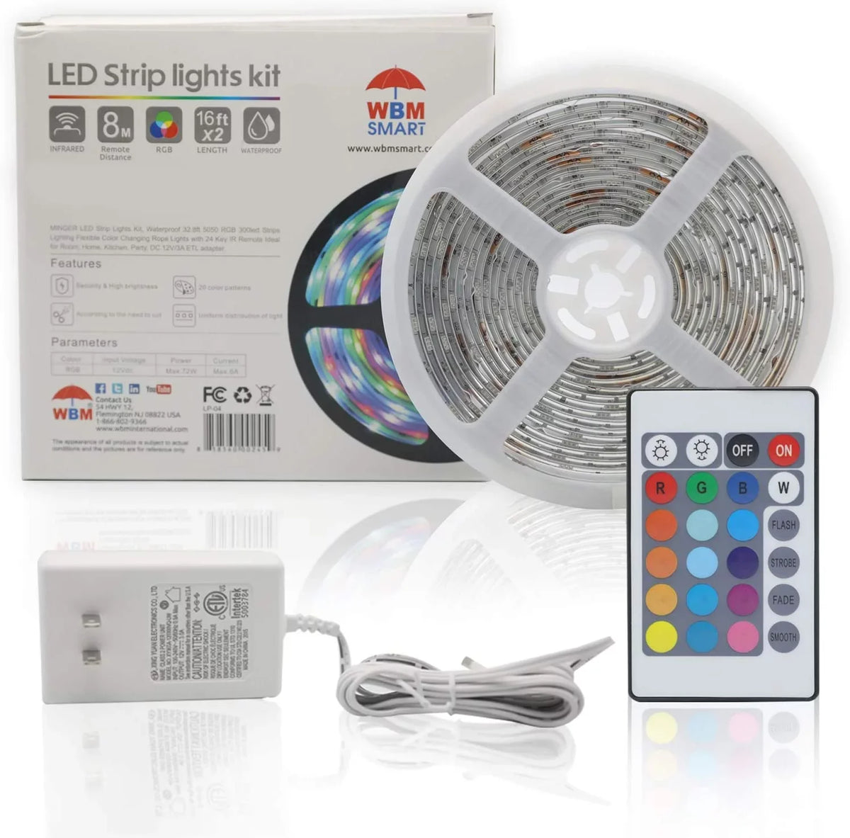 WBM Smart LED Color Changing Strip Light For Bedroom, App Remote Control, 32.8 Ft