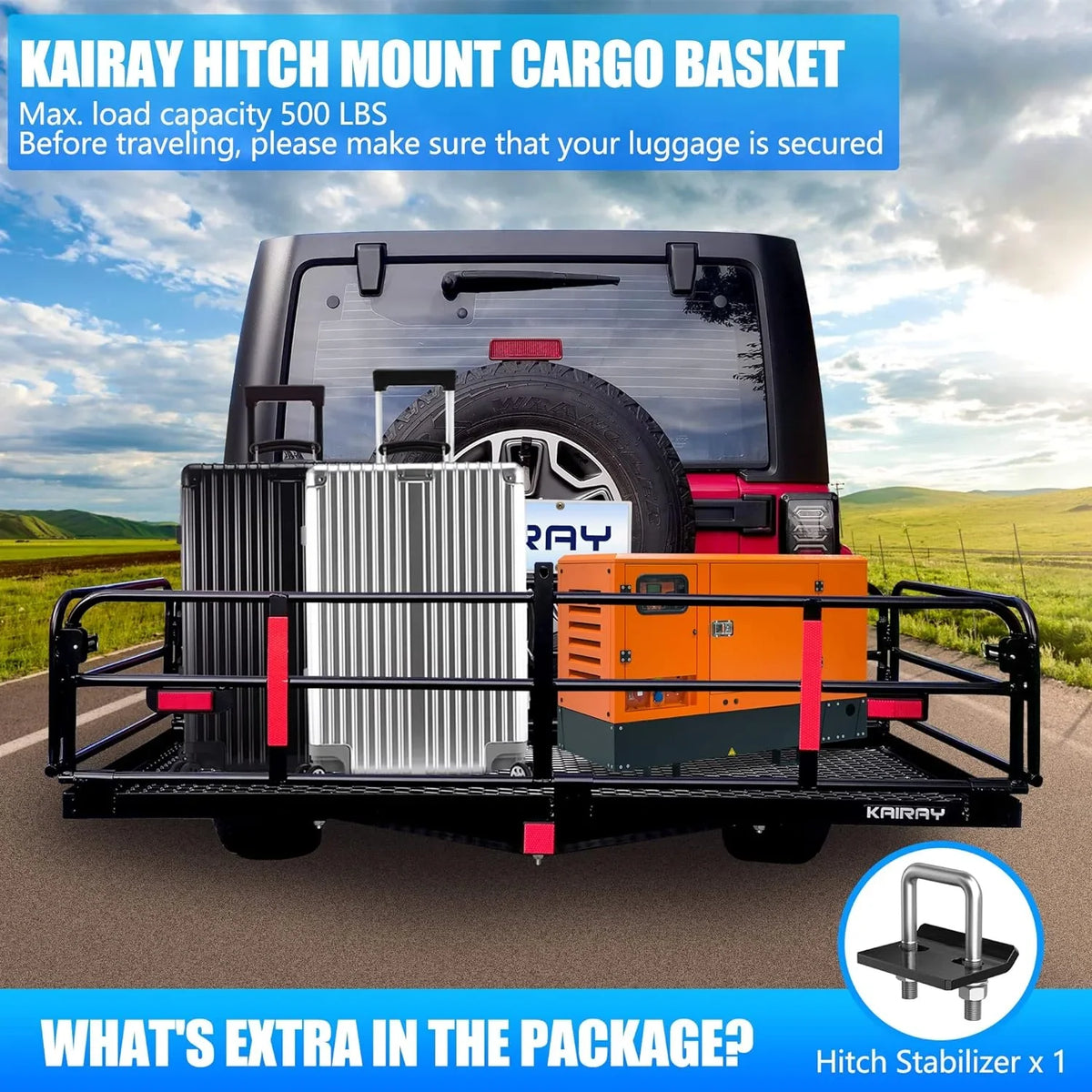 WAGEE 500 Lbs Heavy Duty Hitch Mount Cargo Carrier 60" x 24" x 14.4" Folding Cargo Rack Rear Luggage Basket Fits 2" Receiver for Car SUV Camping Traveling