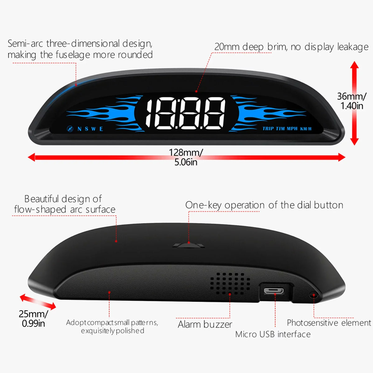 Nebublu Head-Up Display GPS Speedometer, Digital Dual System Screen, Speed/Time/Direction, Vehicle Overspeed Alarm