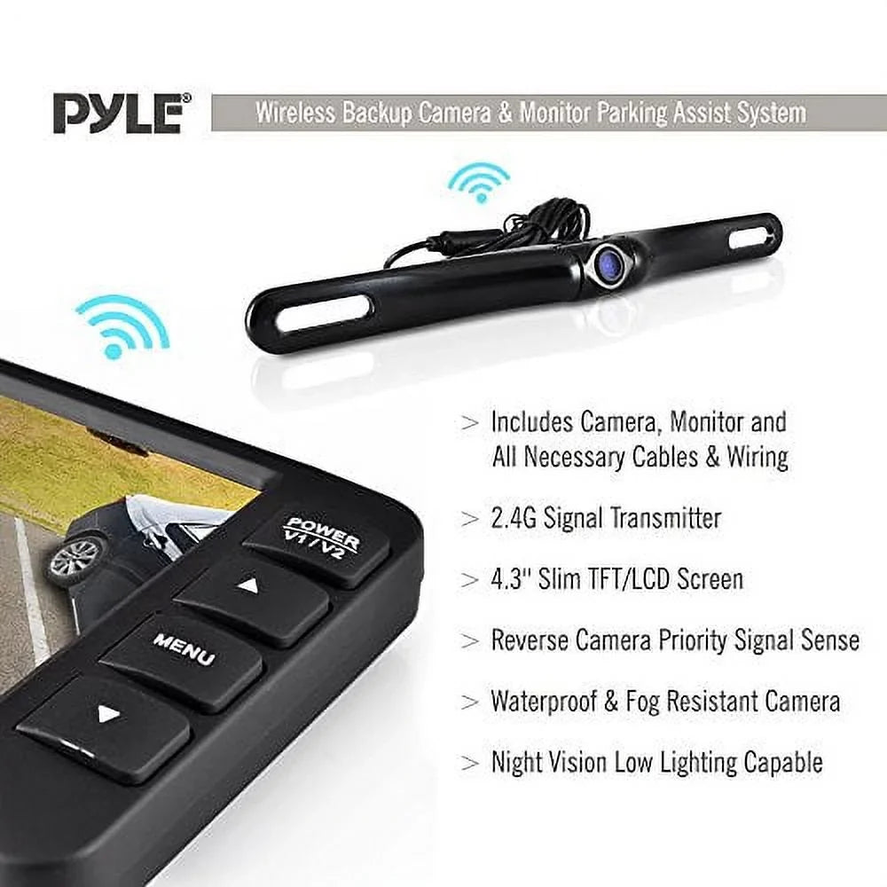 Pyle M-PLCM4375WIR_0 Wireless Rearview Backup Car Camera Monitor System Waterproof, Black 4.3 Screen