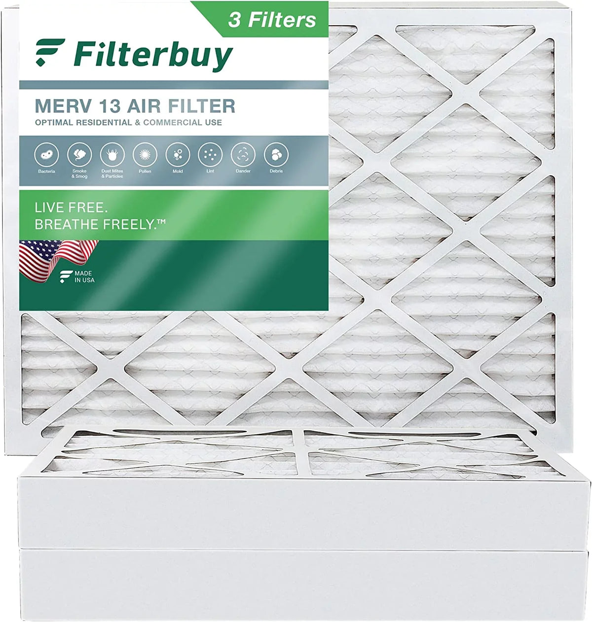 Filterbuy 16x20x4 MERV 13 Pleated HVAC AC Furnace Air Filters (3-Pack)