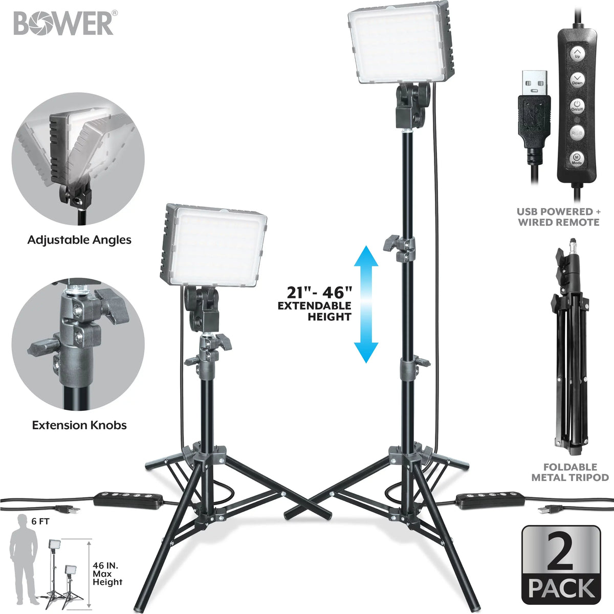 Bower 2-Pack LED Kit: RGB, White & Special Effects for Brilliant Content Creation