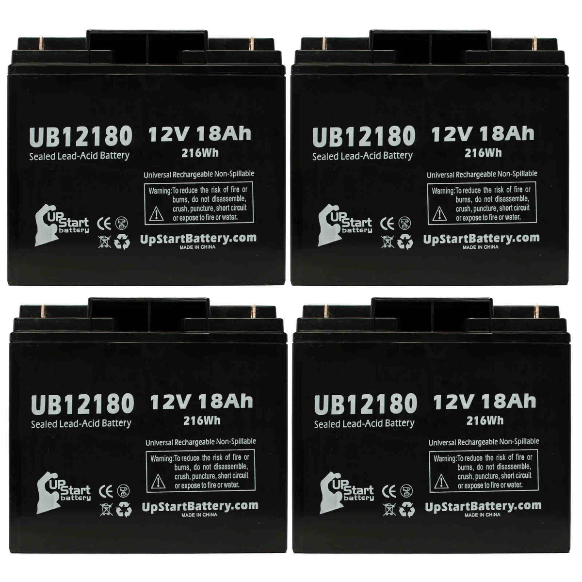 4x Pack - Matching CSB BATTERY OF AMERICA GP12150F Battery - Replacement UB12180 Universal Sealed Lead Acid Battery (12V, 18Ah, 18000mAh, T4 Terminal, AGM, SLA)